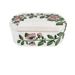 Vtg Costa Italy Jewelry Trinket Box Hand-Painted Ceramic Floral Lidded Signed